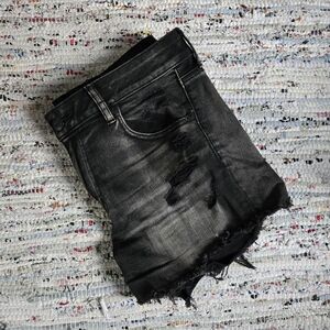 American Eagle Black Denim High Waisted Super Stretch Distressed Jeans Shorts